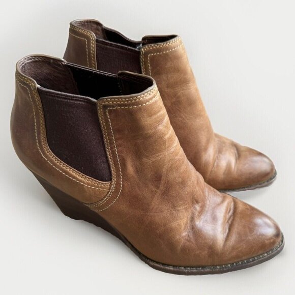 Cole Haan Womens Balthasar Wedge Ankle Boots Chestnut Leather Size 9 Rustic Boho - Picture 1 of 10